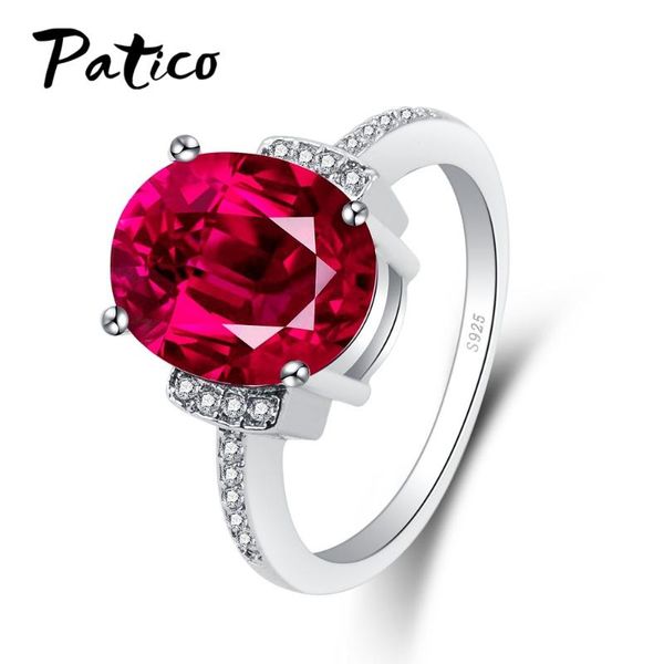 big promotion wholesale red oval cubic zirconia 925 sterling silver color finger ring women beautiful jewelry cluster rings, Golden;silver